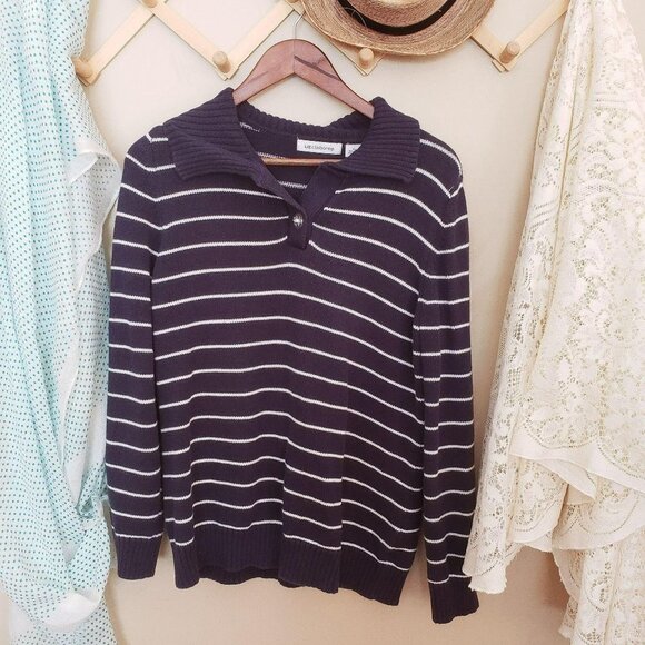 𝅺LIZ Claiborne Striped Collared Pullover Sweater - Picture 6 of 6